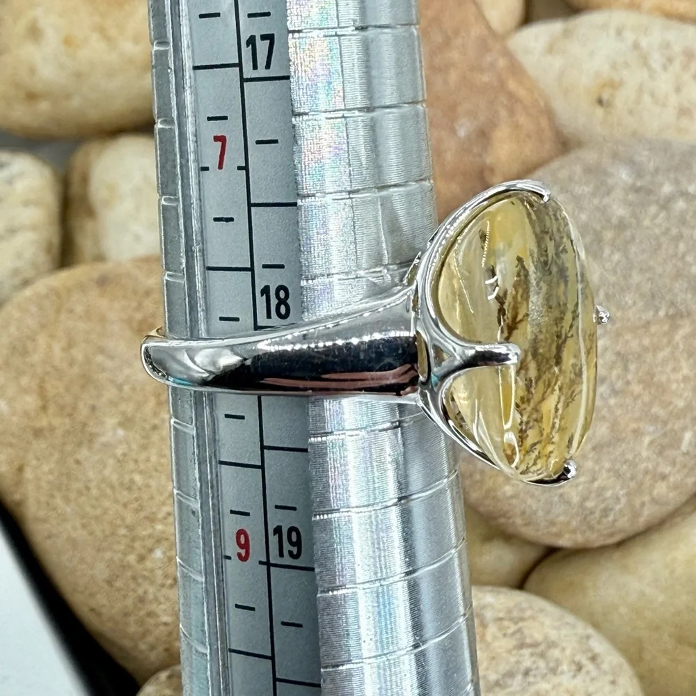 Sterling Silver Moss Agate Ring Size 8 Dendritic Gemstone Nature Inspired 4.3 gr - Picture 9 of 16